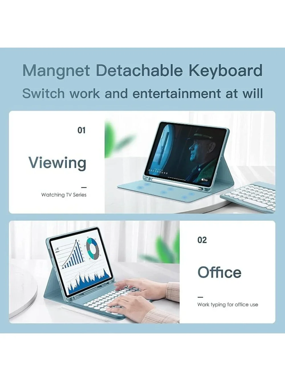 Cute Round Keys Keyboard Case for iPad 10.2